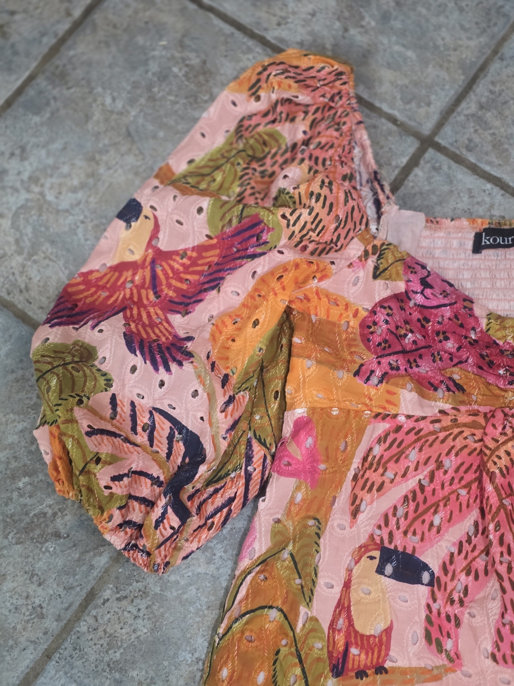 Tropical Puff-Sleeve Mini Dress in Pink Multi - Picture 2 of 5
